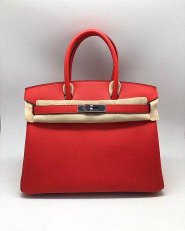  Сумка женская Hermes Birkin 30 cm, Rouge Casaque  Epsom Hermes LUX-37980