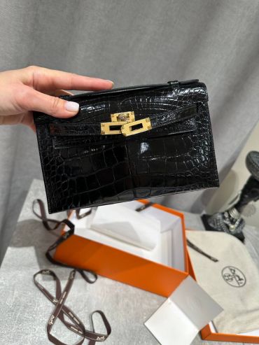 Сумка женская Kelly Pochette Crocodile Alligator Lisse Hermes LUX-123835